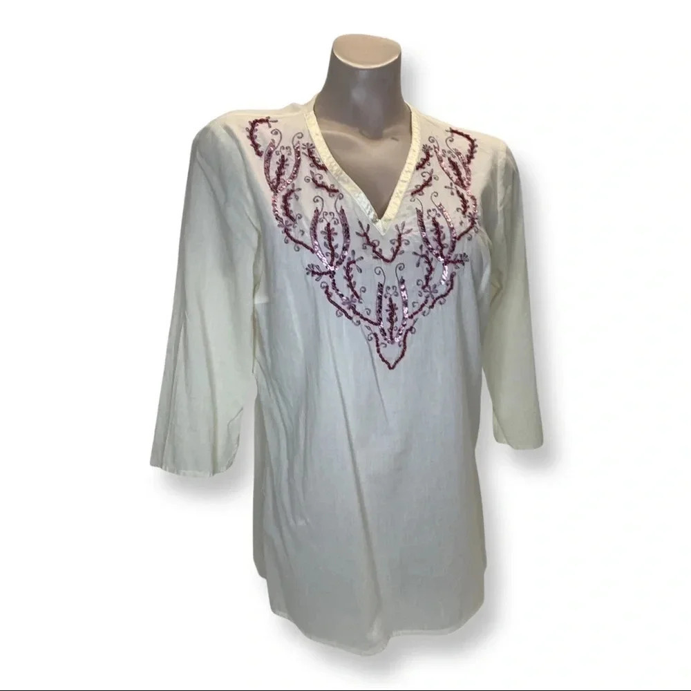 Unique Spectrum V-Neck Top with Sequence